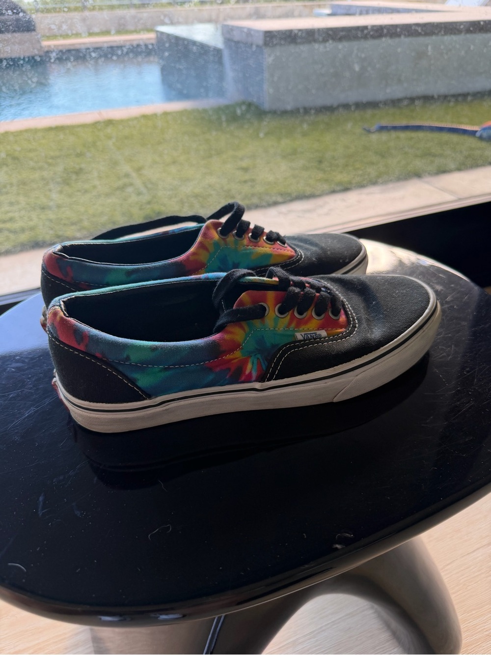 Vans Black Canvas Low-Top Sneakers with Rainbow Tie-Dye Panels